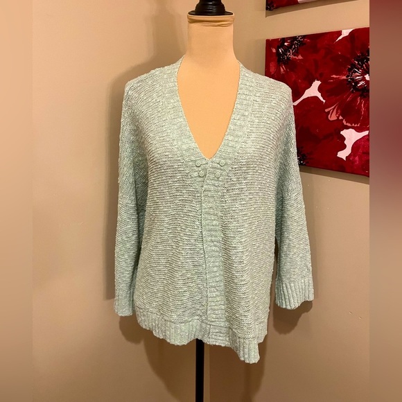 J. Jill Nubby Knit Mint Green V Neck Sweater, size XL - Picture 1 of 5